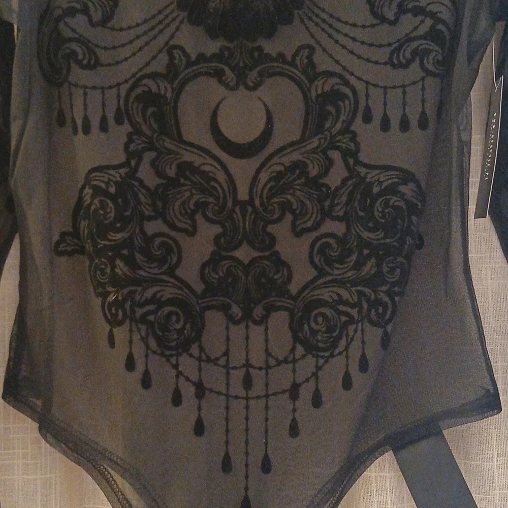 Restyle Goth Black Velvet Mesh Crow Raven Bodysuit Nwt XL - Picture 7 of 7